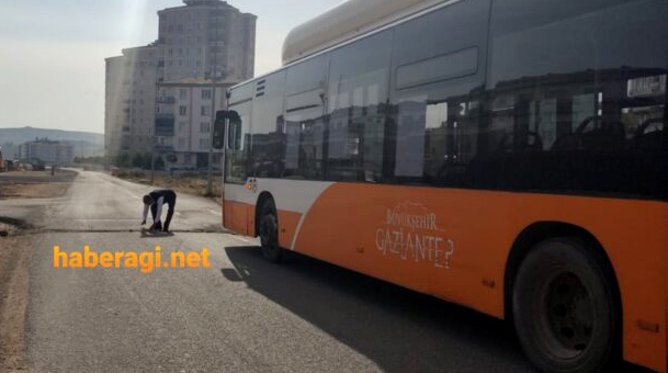 Belediyenin çukurunu otobüs şoförü kapattı